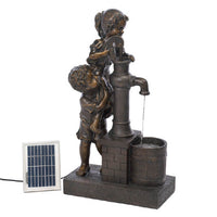 Children At Water Pump Solar Fountain